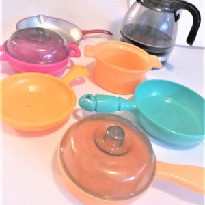 DOLL HOUSE Dishes Pots Pans Coffee Make Playhouse Pretend Play Kids Playhouse